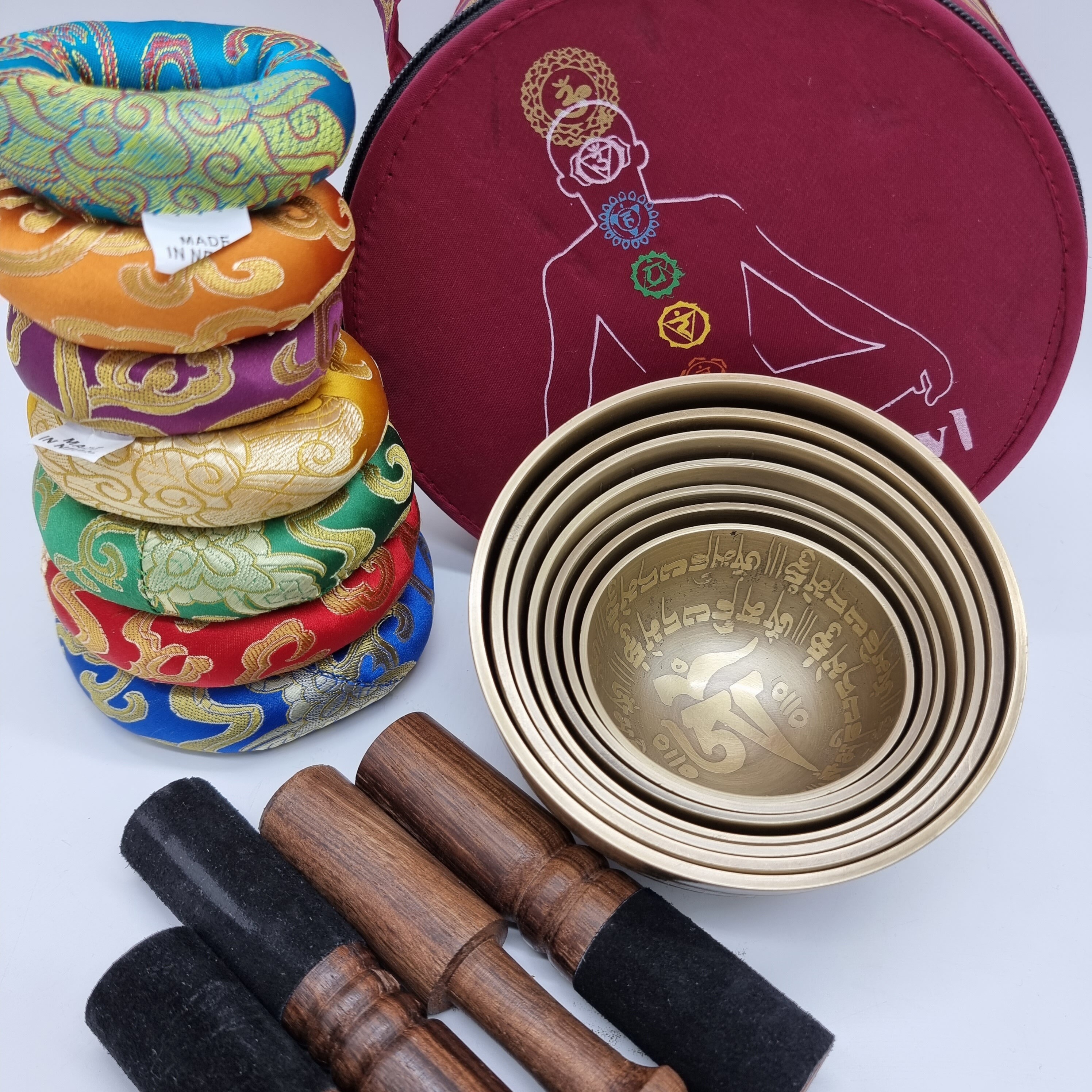 Tibetan Singing Bowls Chakra Sets Hand Carved Buddha Mantra Etsy UK