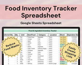 Food Inventory Tracker Spreadsheet - Pantry Inventory Tracker Spreadsheet - Google Sheets - Food Inventory Checklist - Shopping Grocery List
