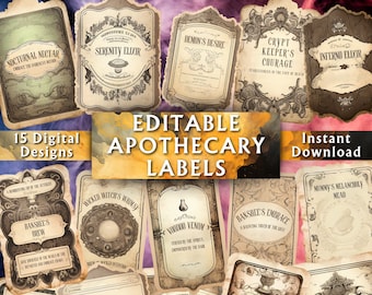 Editable Vintage Apothecary Labels - Printable Apothecary Bottle Labels - Custom Vintage Potion Labels - Instant Download - 15 Designs