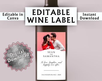 Bubbly - Minimalist Photo Wine Label Template - Canva Template - Personalized Wine Label - Custom Photo Wine Label Canva Template