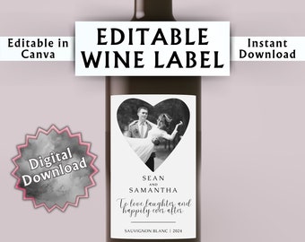 Love & Laughter - Minimalist Photo Wine Label Template - Canva Template - Personalized Wine Label - Custom Photo Wine Label Canva Template