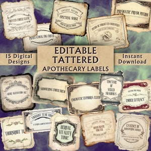 Cover image for an Editable Tattered Apothecary Labels Canva Template