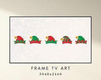 Christmas Frame TV Art - Christmas Elf Hats Art for TV - Holiday TV Frame Art - Xmas Frame Tv Art - Farmhouse Frame Tv - Instant Download