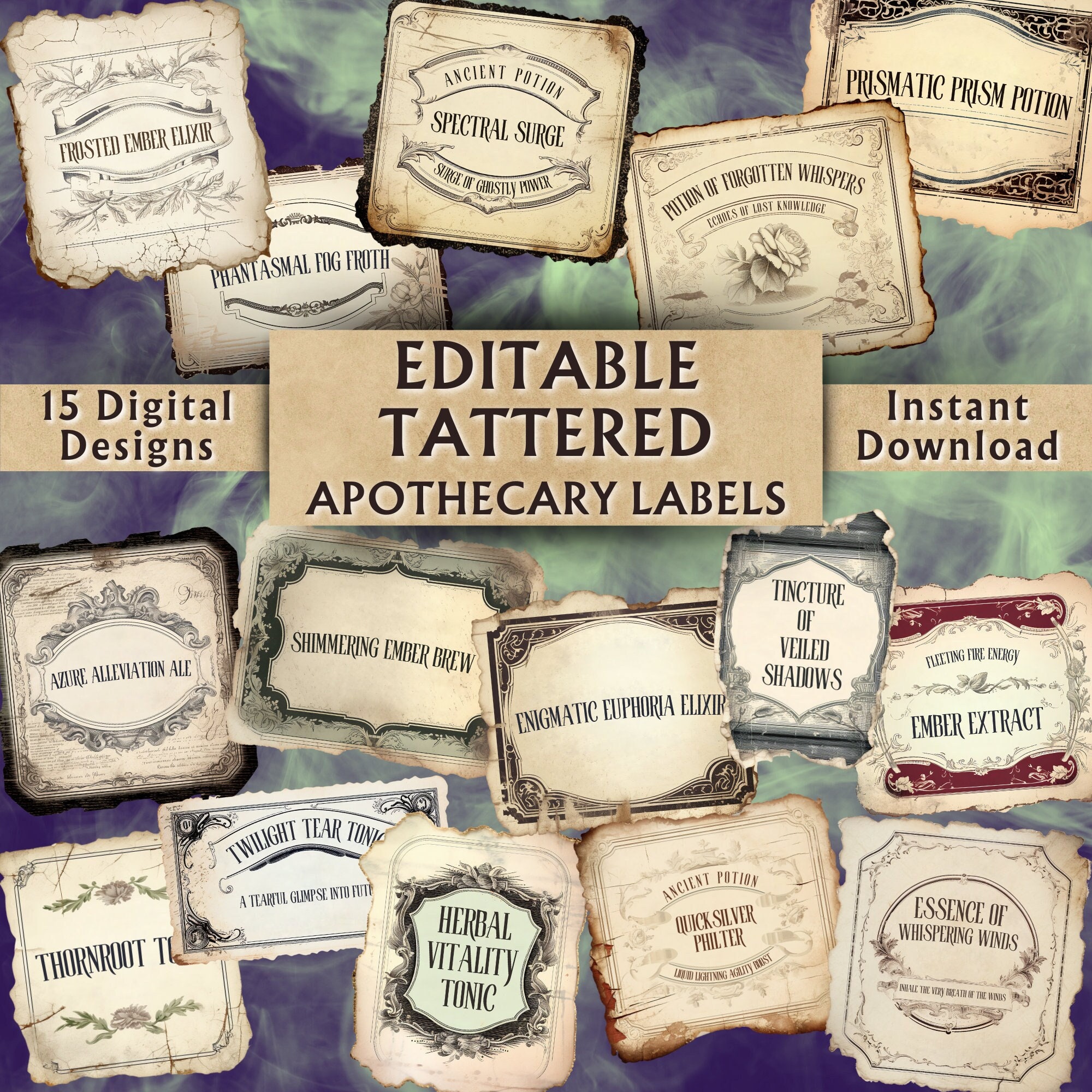 Editable Tattered Apothecary Labels - Printable Apothecary Bottle ...