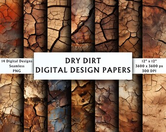 Desiccated Dry Dirt Digital Papers - Cracked Earth Texture - Scrapbook Paper - Seamless Pattern - Instant Download - 14 Designs