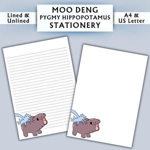 Papelería de hipopótamo pigmeo Moo Deng - Papelería imprimible - Papelería digital con acuarela - Papelería con animales - Papel de escritura digital