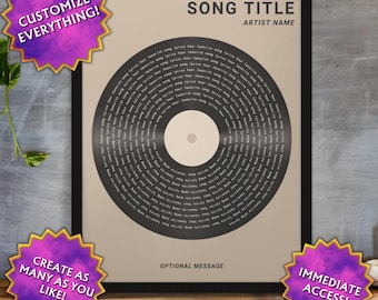 Aangepaste print songteksten, aangepaste songtekstprint, aangepaste songposter, poster bruiloftslied, songtekst poster bruiloft, poster eerste dansnummer, songteksten Record 12