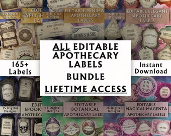 ALL Editable Apothecary Labels BUNDLE LifeTime Access - Printable Apothecary Bottle Labels - Custom Vintage Potion Labels - Instant Download