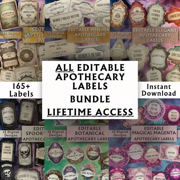 ALL Editable Apothecary Labels BUNDLE LifeTime Access - Printable Apothecary Bottle Labels - Custom Vintage Potion Labels - Instant Download