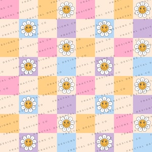 Preview image for Groovy Summer Floral Checkered Digital Design Paper