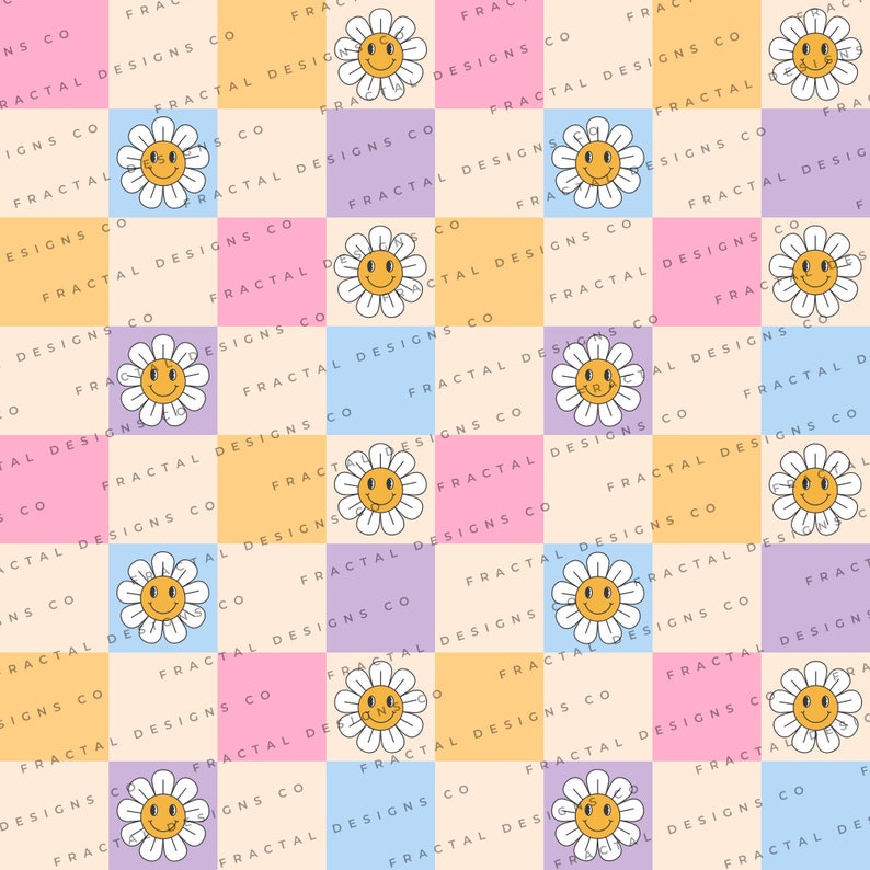 Preview image for Groovy Summer Floral Checkered Digital Design Paper