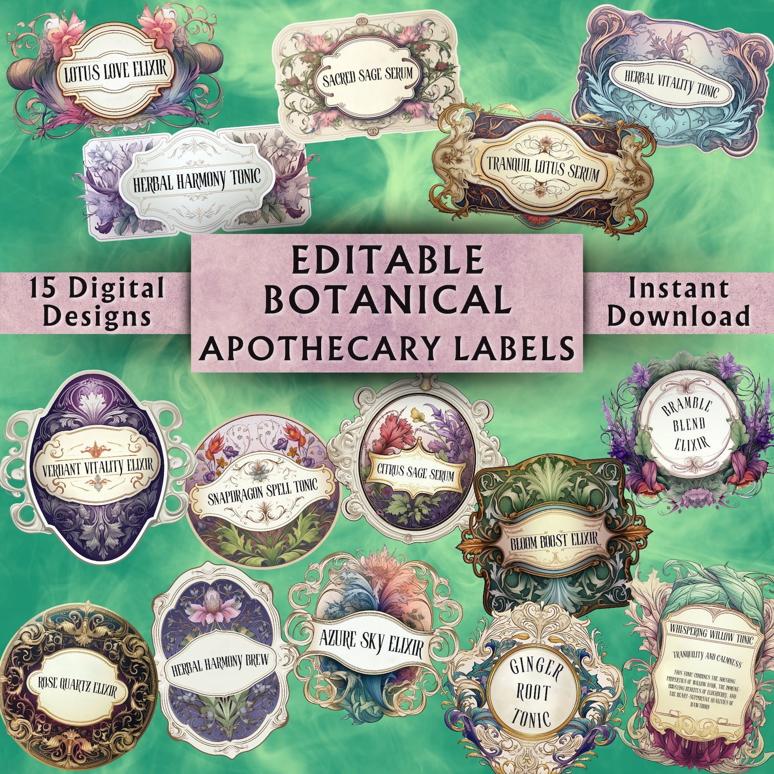 Editable Botanical Apothecary Labels - Printable Apothecary Bottle ...