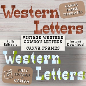 Vintage Western Cowboy Letters Canva Frames - Canva Frame Letters - Editable Canva Frame - Retro Letters Canva Template - Instant Download
