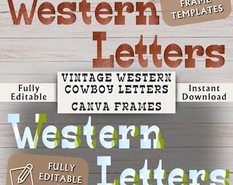 Vintage Western Cowboy Letters Canva Frames - Canva Frame Letters - Editable Canva Frame - Retro Letters Canva Template - Instant Download