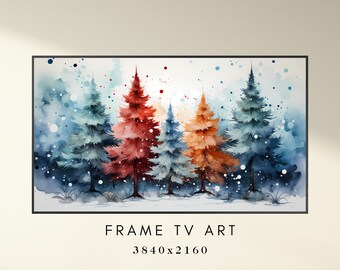 Christmas Frame TV Art - Watercolor Christmas Trees in Snow Art for TV - Holiday TV Frame Art - Xmas Frame Tv Art - Instant Digital Download