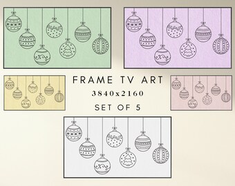 Christmas Frame TV Art - Christmas Ornaments Line Art for Frame TV - Holiday TV Frame Art - Xmas Frame Tv Art - 5 Instant Digital Downloads