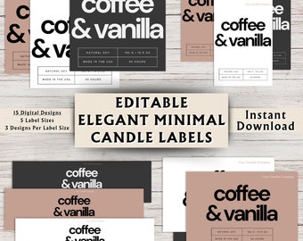 Editable Elegant Minimal Candle Label Templates - Candle Label Design - Candle Label Template Canva - Instant Download - 15 Designs