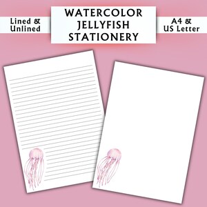 Papelería con medusas en acuarela - Papelería imprimible - Papelería digital con acuarela - Papelería para acuarios - Papel para escribir digital