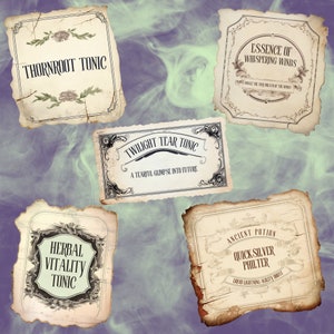 Preview image for an Editable Tattered Apothecary Labels Canva Template