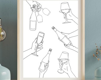 Cheers Print, Bar Cart Decor, Aesthetic Neutral Black & White Print, Cheers Poster, Bar Cart Art, Vintage Alcohol Printable Wall Art