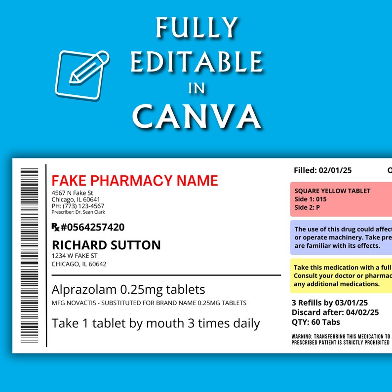 Editable Prescription Label Template Printable Editable Horizontal RX Editable Prescription Label Template Printable Editable Horizontal RX