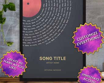 Aangepaste print songteksten, aangepaste songtekstprint, aangepaste songposter, poster bruiloftslied, songtekst poster bruiloft, poster eerste dansnummer, songteksten Record 10