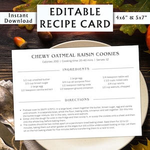 Editable Recipe Card Template - Printable Recipe Card - Personal Recipe Card - Downloadable Printable Recipe Cards - Instant Download #05