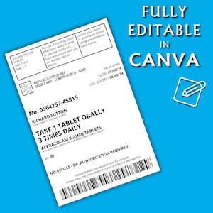 Editable Prescription Label Template Printable Editable Vertical RX Editable Prescription Label Template Printable Editable Vertical RX