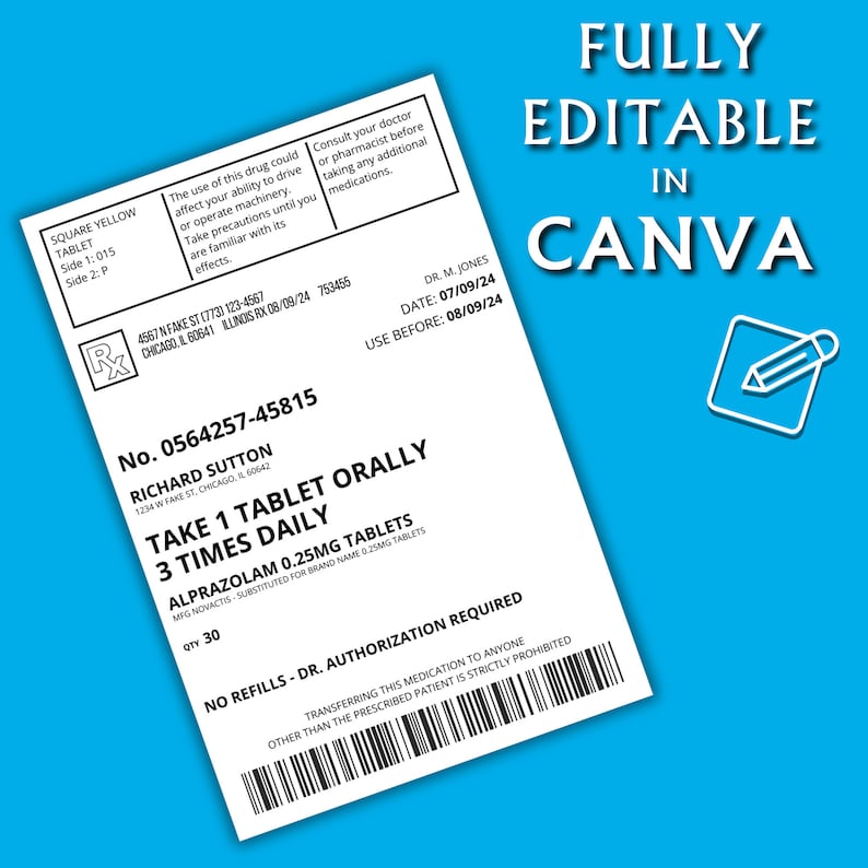 Editable Prescription Label Template Printable Editable Vertical RX Editable Prescription Label Template Printable Editable Vertical RX