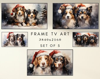 Christmas Frame TV Art - Watercolor Christmas Dogs Art for TV - Holiday TV Frame Art - Xmas Frame Tv Art - 5 Instant Digital Downloads