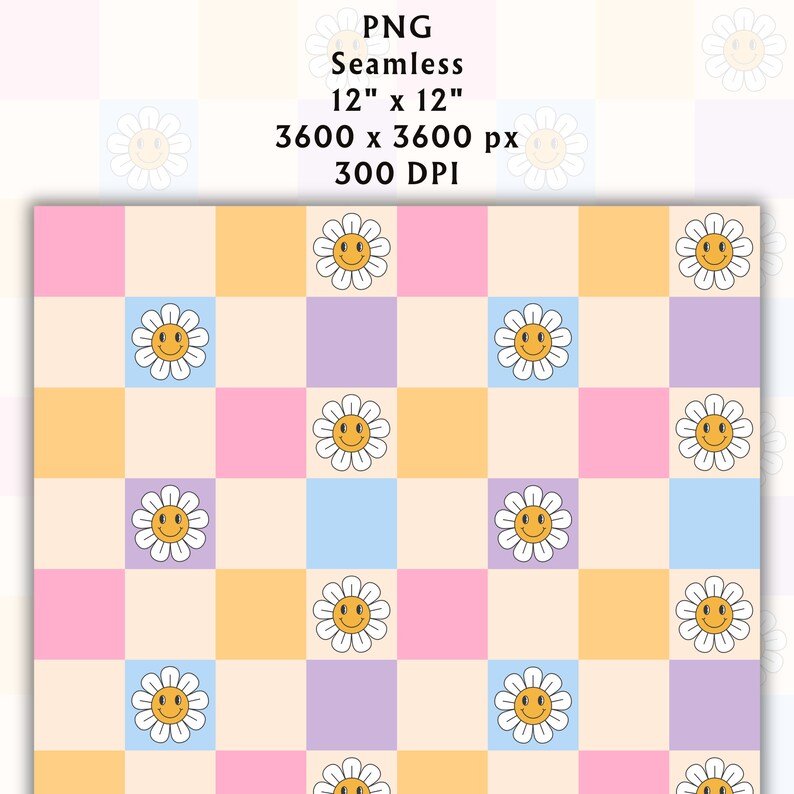 Preview image for Groovy Summer Floral Checkered Digital Design Paper