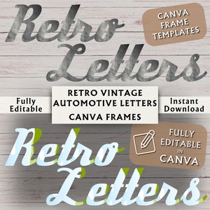 Retro Vintage Automotive Letters Canva Frames - Canva Frame Letters - Editable Canva Frame - Retro Letters Canva Template - Instant Download
