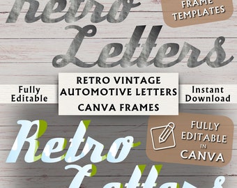 Retro Vintage Automobilbuchstaben Canva Rahmen - Canva Rahmen Buchstaben - Bearbeitbarer Canva Rahmen - Retro Buchstaben Canva Vorlage - Sofort Download