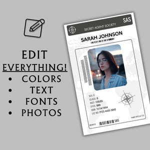 Preview image for an Editable Secret Agent ID Card Canva Template