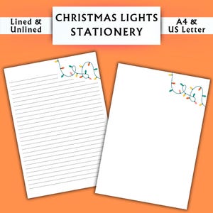 Papelería con luces navideñas - Papelería imprimible - Papelería digital de invierno - Papelería con luces de arcoíris para las fiestas - Papel de escritura digital