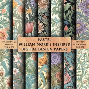 Pastel William Morris geïnspireerd digitaal papier - plakboekpapier - naadloze patronen - digitale achtergrond - bloemen - download - 14 ontwerpen