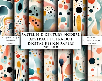 Pastel Mid Century Modern Abstract Polka Dot Digital Papers Vol 2 - Scrapbook Paper - Seamless Pattern - Instant Download - 14 Designs