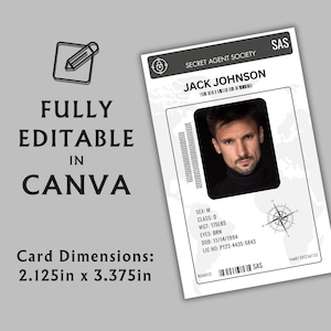 Preview image for an Editable Secret Agent ID Card Canva Template