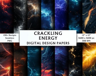 Crackling Energy Digital Papers - Seamless Paper - Celestial Lightning Background - Abstract Lightning - Instant Download - 130+ Designs