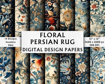 Floral Persian Rug Digital Papers - Scrapbook Papers - Seamless Patterns - Digital Background - Flowers - Instant Download - 14 Designs