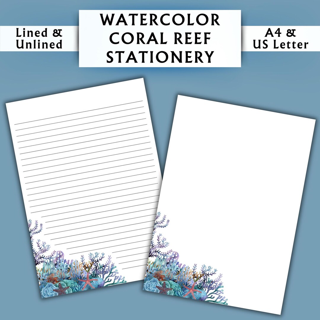 Watercolor Coral Reef Stationery - Printable Stationery - Digital ...