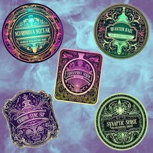 Preview image for an Editable Neon Apothecary Labels Canva Template