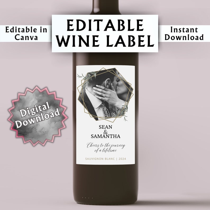 Cover image for an Editable Golden Hour Minimalist Photo Wine Label Canva Template