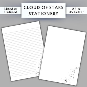 Papelería Nube de Estrellas - Papelería Imprimible - Papelería Digital Negra - Papelería Astrológica - Papel de Escritura Digital