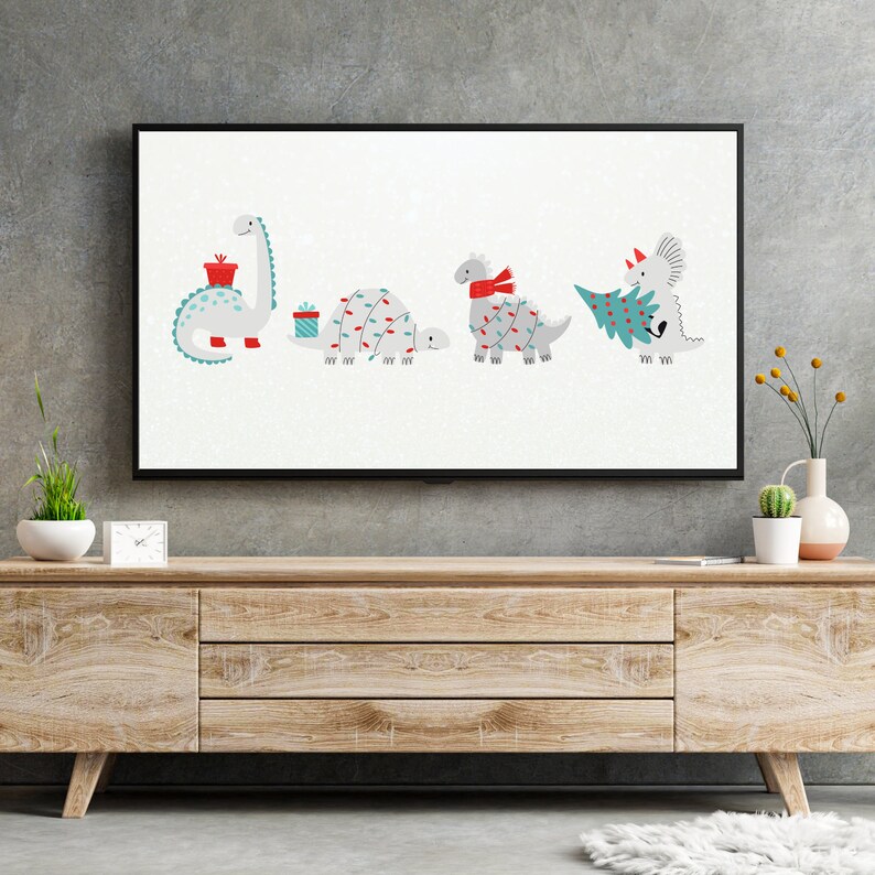 Cute Christmas Dinosaurs Samsung Frame TV Art