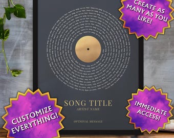 Aangepaste print songteksten, aangepaste songtekstprint, aangepaste songposter, poster bruiloftslied, songtekst poster bruiloft, poster eerste dansnummer, songteksten Record 02