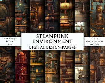 Steampunk Environment Digital Papers - Seamless Paper - Vintage Steampunk Background - Abstract Steampunk - Instant Download - 60+ Designs