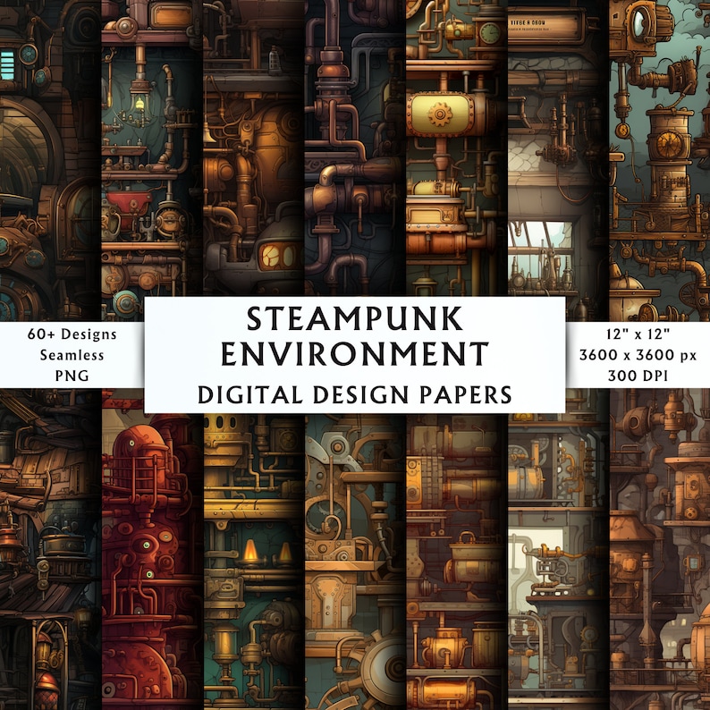 Cover image for 60+ Steampunk Environment Digital Design Papers