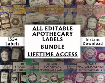 ALL Editable Apothecary Labels BUNDLE LifeTime Access - Printable Apothecary Bottle Labels - Custom Vintage Potion Labels - Instant Download