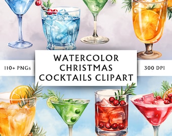 Aquarel kerstcocktails clipart - kerst clipart bundel - kerstdrankje clipart - kerst PNG - instant download - 110 ontwerpen
